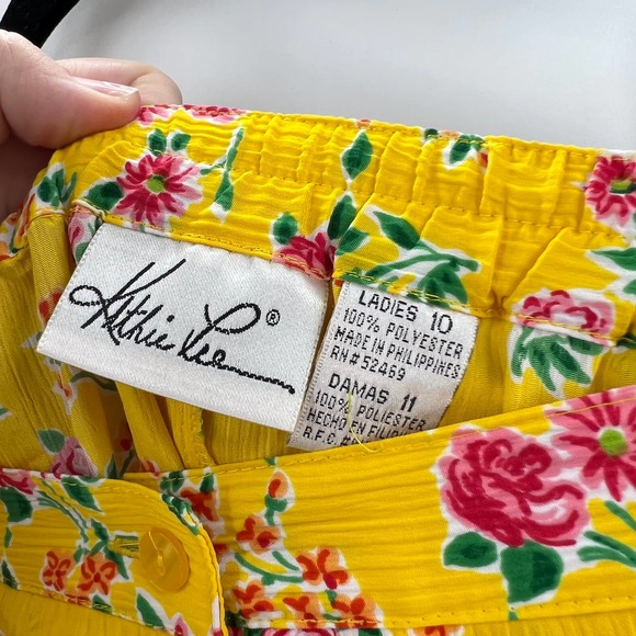 Vintage Bright Yellow Floral Pink Peony Skirt Blouse Button Boho Women's 10 - Picture 3 of 7